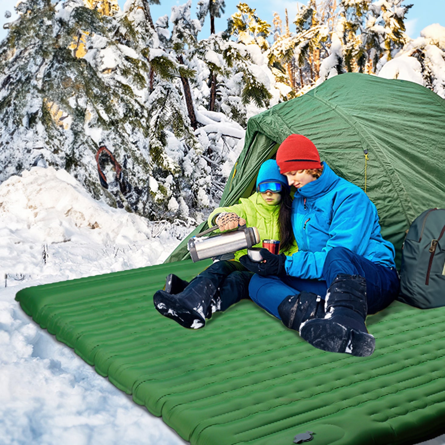 Windrest Double Inflatable Sleeping pad, couple camping, winter