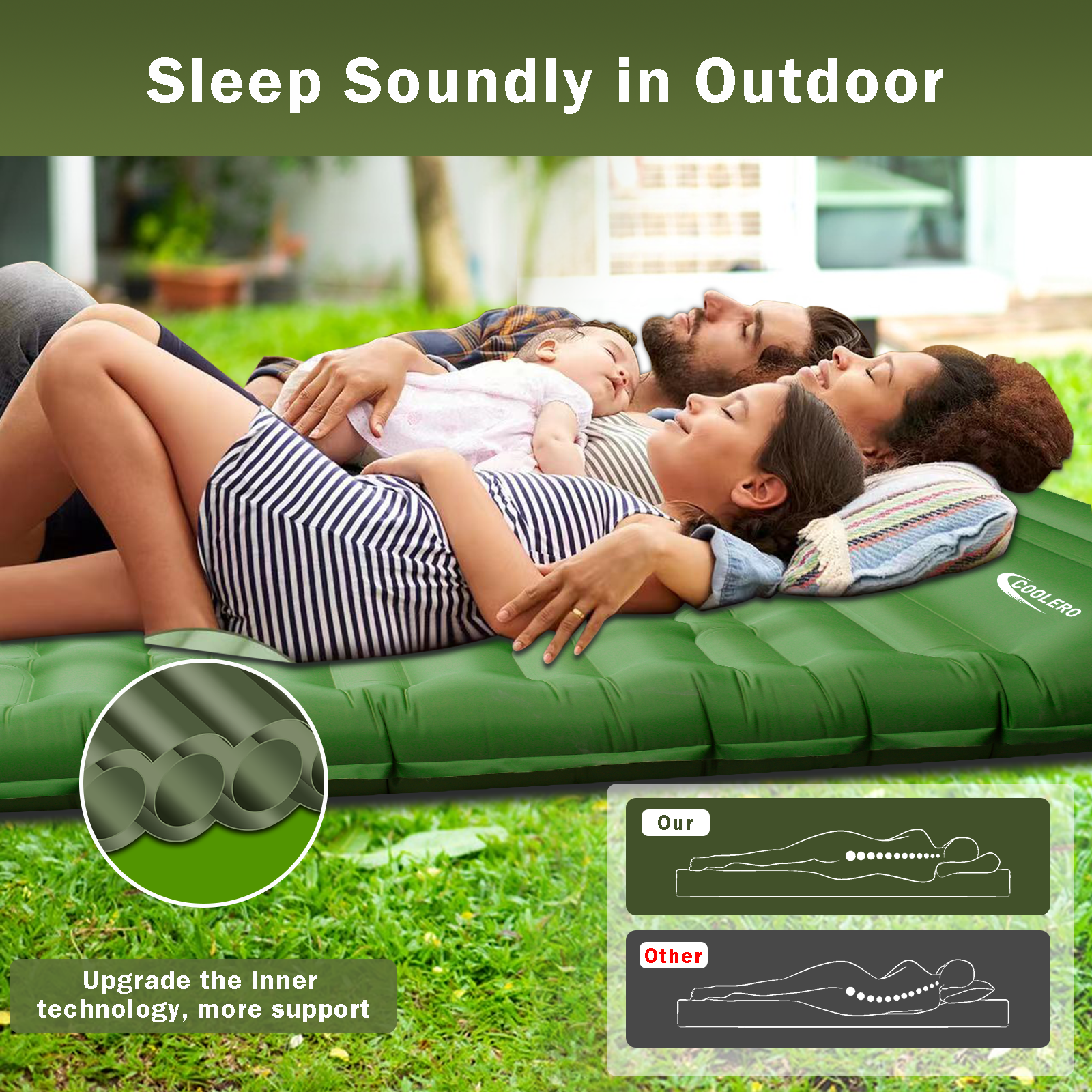 Windrest Double Inflatable Sleeping Pad, support design, well sleeping quality