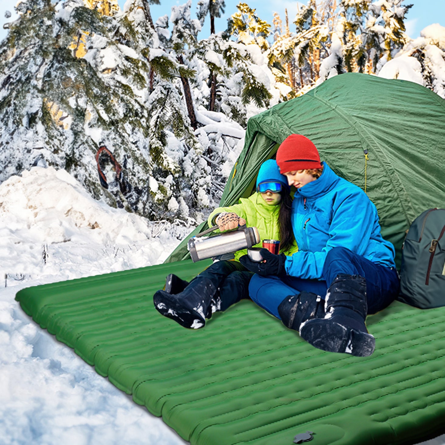  Windrest Double Inflatable Sleeping pad, couple camping, winter
