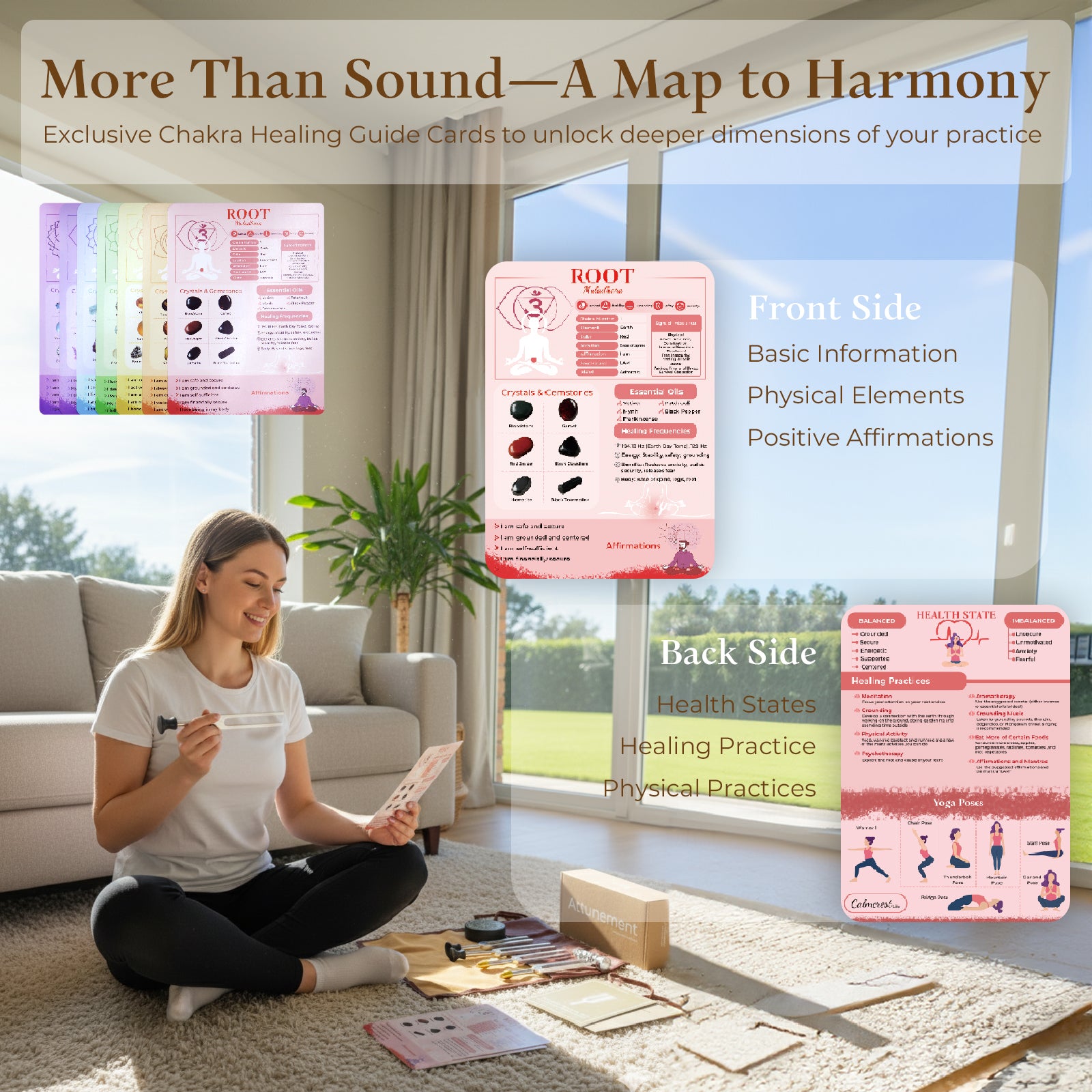 Tuning Forks for Healing Set with 7 Chakras Guide Cards (128Hz, 136.1Hz, 256Hz, 384Hz) – Weighted & Unweighted Premium Tuning Forks for Sound Therapy, Energy Balancing, Meditation & Chakra Healing